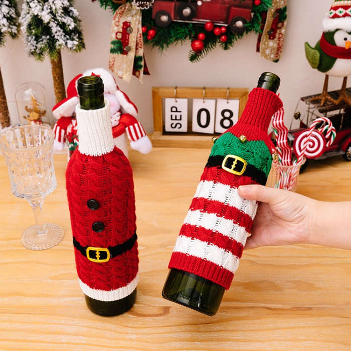 Christmas Knitted Wine Bottle Cover Festival Restaurant Decorations(Elves)
