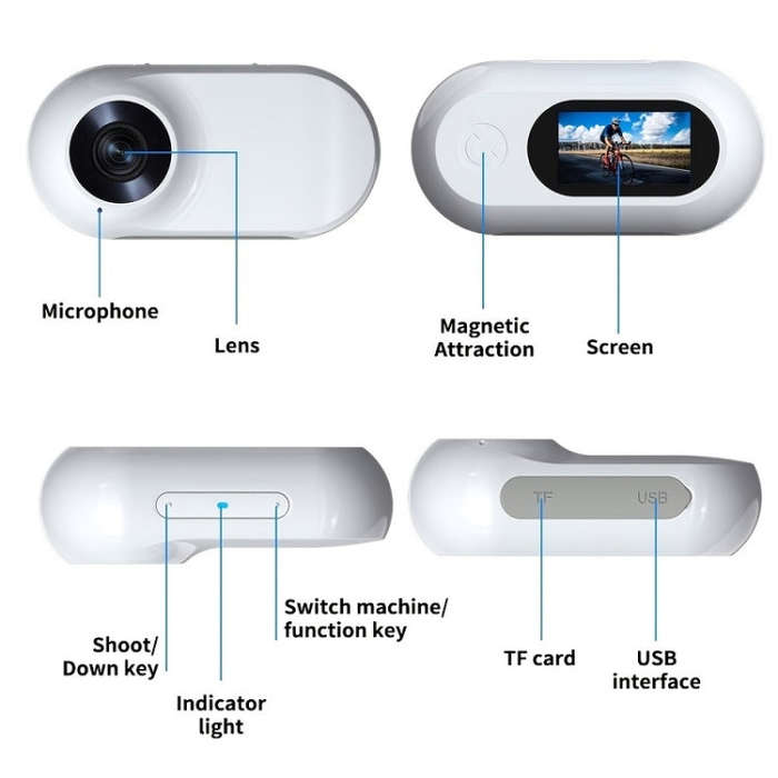 Magnetic Thumb Camera Portable HD Camera For Outdoor Cycling, Model: Standard