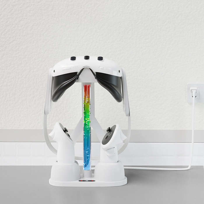 For Quest 3 VR Glasses Charging Base Storage Bracket with Cool RGB Light(White)