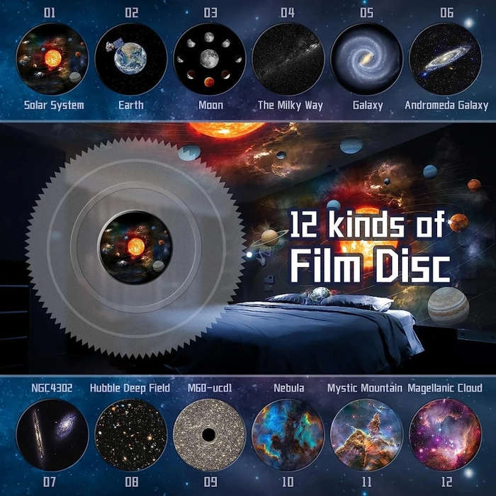 Galaxy Night Light Star Projector LED Table Lamp Children Room Decor With 12pcs Film Disc(Black a...
