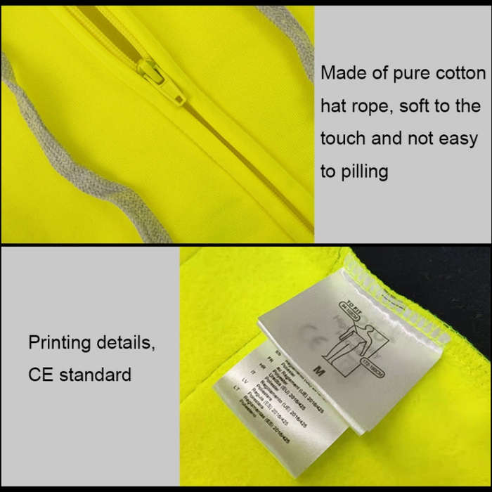 Reflective Hooded Zipper Sweatshirt Outdoor Sports Fleece Reflective Clothing, Size: XL(Yellow+Na...