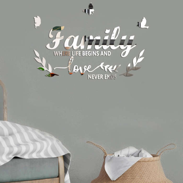 Acrylic Familylove Stereoscopic Mirror Wall Stickers Home Self-Adhesive Decorative Soft Mirror(Gold)