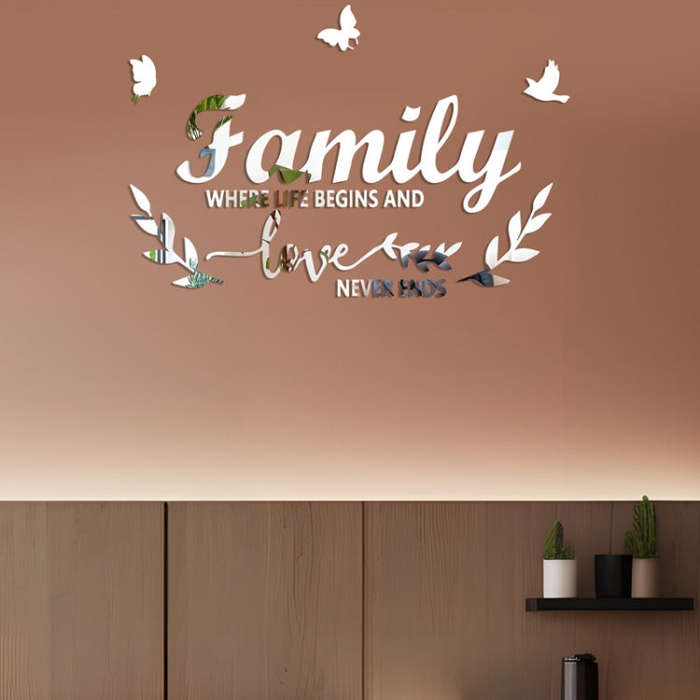 Acrylic Familylove Stereoscopic Mirror Wall Stickers Home Self-Adhesive Decorative Soft Mirror(Gold)