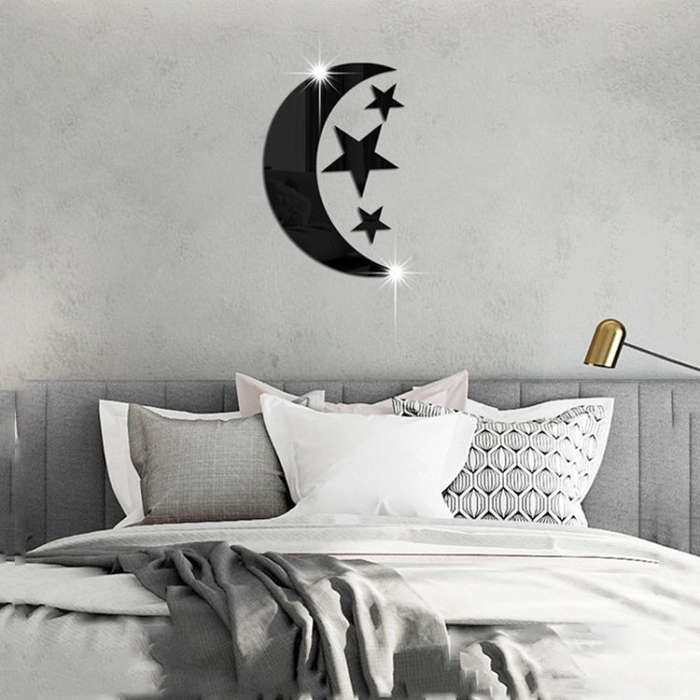 4pcs /Set Acrylic Moon Stars Mirror Wall Sticker Home Decoration Soft Mirror(Black)