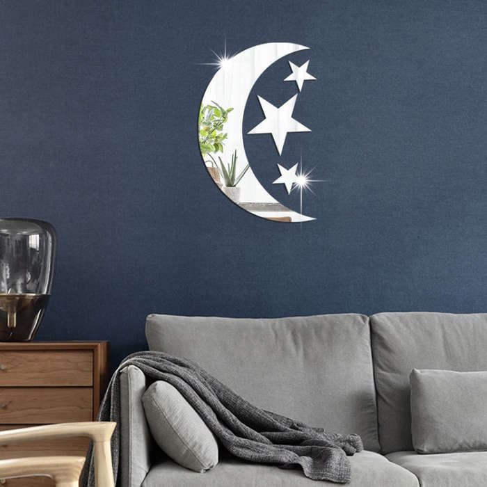 4pcs /Set Acrylic Moon Stars Mirror Wall Sticker Home Decoration Soft Mirror(Black)