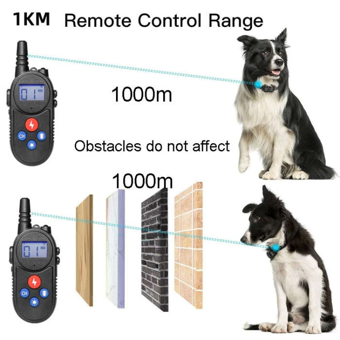 1000m Remote Control Intercom Dog Trainer Electric Shock Vibration Stop Barker(Yellow)