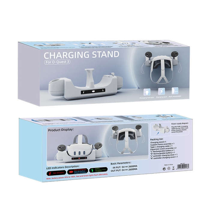 For Quest 3 VR Helmet Charging Base Wall-mounted Fast Charging Rack With LED Indicator(Gray White)