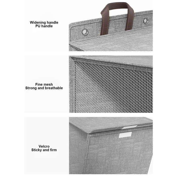 Foldable Hanging Laundry Basket Dirty Clothes Organizer with Lid, Color: Beige 56 x 39 x 13cm