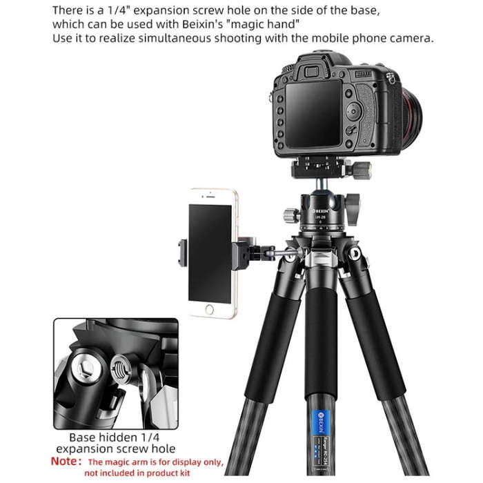 BEXIN RC254+LH-28 Carbon Fiber Portable Folding Tripod SLR Camera Low Gravity Center Gimbal Photo...