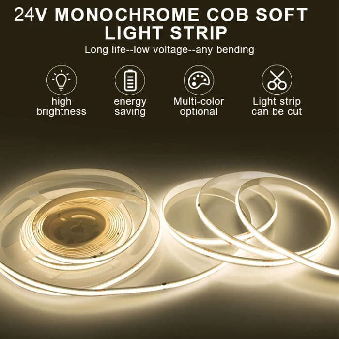 1m 24V 8mm Wide COB Adhesive Decorative LED Light Strip, Specification: 480 Beads-14W-90 Display(...