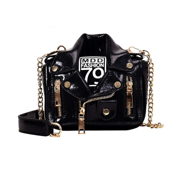 Women PU Leather Jacket Suit Chain Bag Single Shoulder Crossbody Bag(Black)