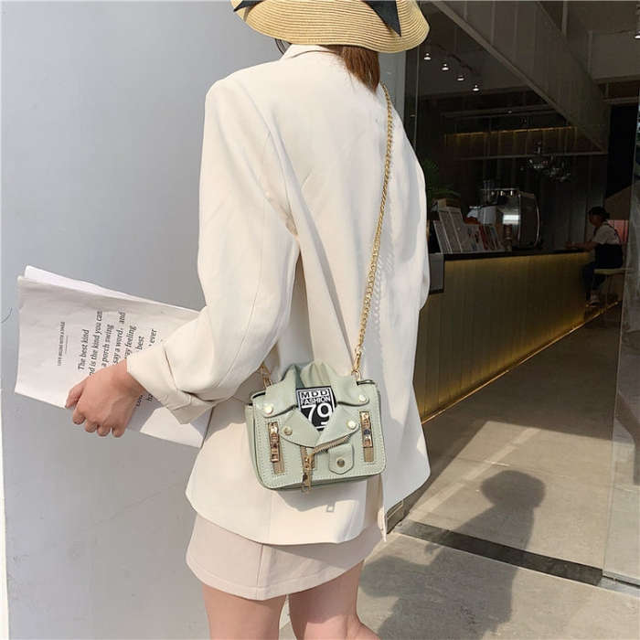 Women PU Leather Jacket Suit Chain Bag Single Shoulder Crossbody Bag(Black)