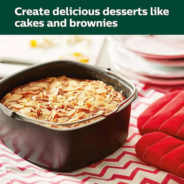 For Square 3.8-8qt Air Fryer Square Non-Stick Cake Basket Baking Tray, Style: 7inch With Ear