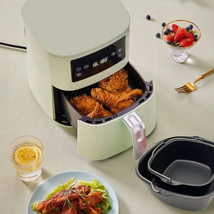 For Square 3.8-8qt Air Fryer Square Non-Stick Cake Basket Baking Tray, Style: 7inch With Ear