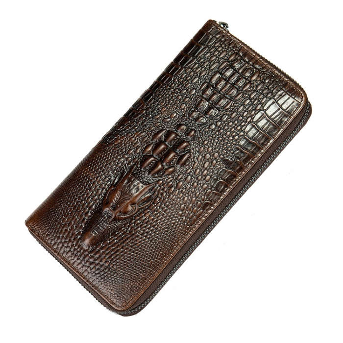Mens Long Business Wallet Crocodile Pattern Multi Cards Clutch Bag(Coffee)
