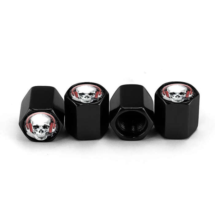 4pcs /Set Headset Skeleton Metal Tire Valve Caps Automobile Universal Modified Valve Covers(Black)