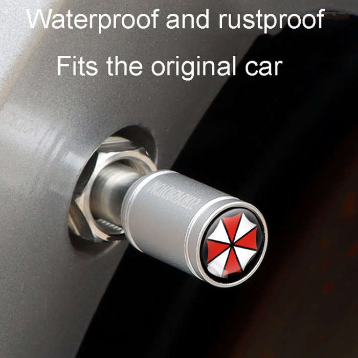 4pcs /Set Umbrella Metal Tire Valve Caps Automobile Universal Modified Valve Covers(Silver)