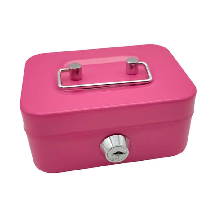 Portable Metal Safe Cash Box Piggy Bank Money Organizer with Key(Small Pink)