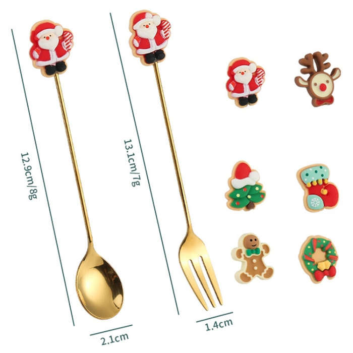 4pcs /Pack Christmas Gift Spoon Cartoon Fruit Fork Dessert Coffee Scoop, Style: A
