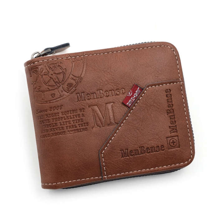 MenBense Men Short Zipper Wallet Coin Purse Large Capacity Multi-Card Money Clip(Light Coffee)
