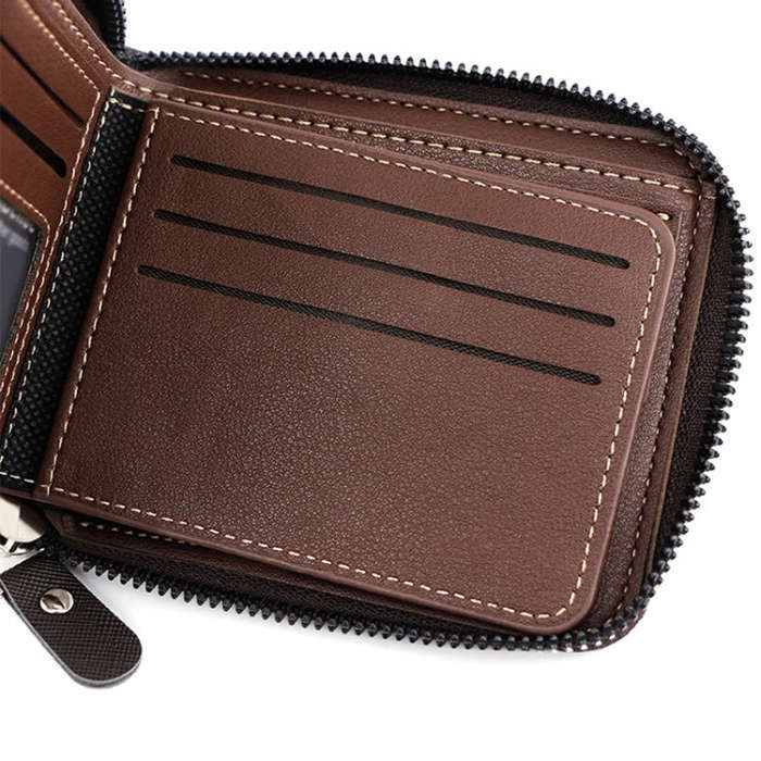 MenBense Men Short Zipper Wallet Coin Purse Large Capacity Multi-Card Money Clip(Light Coffee)