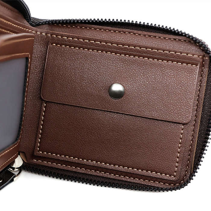 MenBense Men Short Zipper Wallet Coin Purse Large Capacity Multi-Card Money Clip(Light Coffee)
