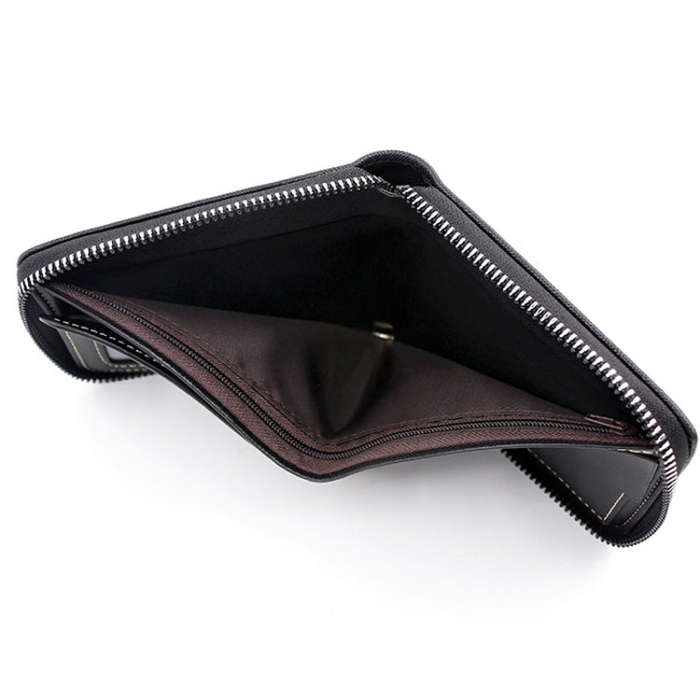 MenBense Men Short Zipper Wallet Coin Purse Large Capacity Multi-Card Money Clip(Light Coffee)