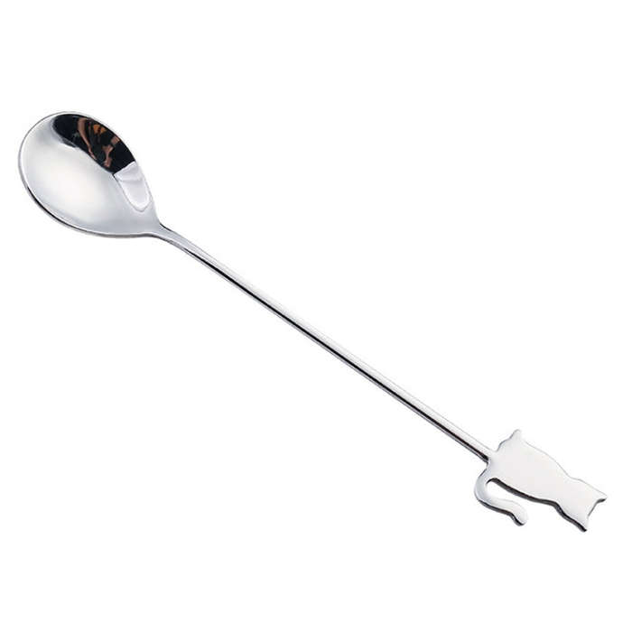 304 Stainless Steel Cartoon Pet Stirring Spoon Fork Fruit Fork Dessert Scoop, Style: Back Cat Spo...