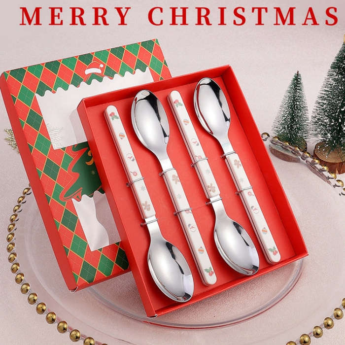 4pcs /Pack Christmas Knife Fork And Spoon Set Cartoon Cutlery Gift Box(Knife Fork Spoons)