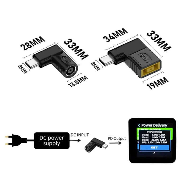 6.3x3.0mm E 65W Female To Type-C Male DC Power To PD Power Laptop Multifunction Adapter
