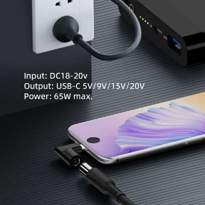 5.5x2.1mm G 65W Female To Type-C Male DC Power To PD Power Laptop Multifunction Adapter