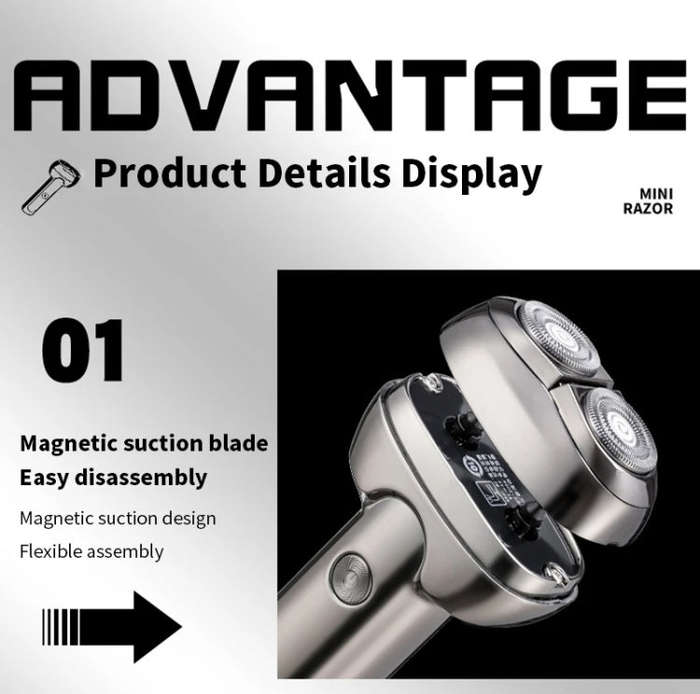 Men Electrical Shaver Portable Mini LED Digital Display Smart Shaving Razor(Bright Silver)