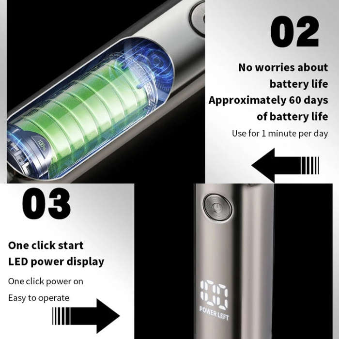 Men Electrical Shaver Portable Mini LED Digital Display Smart Shaving Razor(Bright Silver)