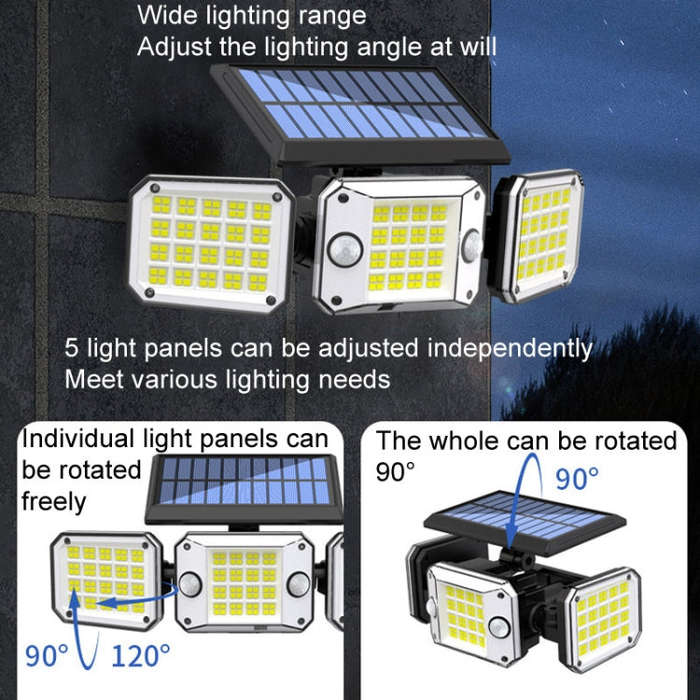 Outdoor Triple Head 224LEDs Dual Sensor Solar Wall Light Rotating Body Sensor Light Garden Home L...