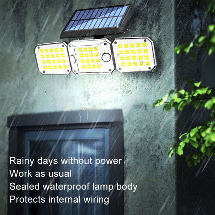 Outdoor Triple Head 224LEDs Dual Sensor Solar Wall Light Rotating Body Sensor Light Garden Home L...