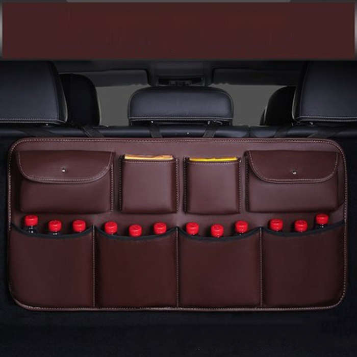 Car Trunk Leather Storage Bag Large Capacity Rear Seat Back Pouch, Style: Leather(Coffee)