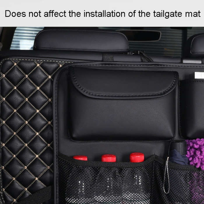 Car Trunk Leather Storage Bag Large Capacity Rear Seat Back Pouch, Style: Simple(Beige)