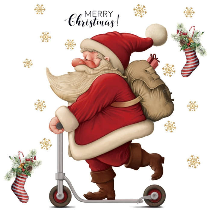 30x45cm Skateboard Santa Claus Mall Glass Window Christmas Decoration Wall Stickers