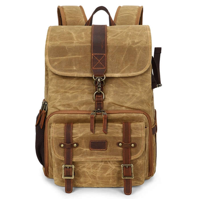 Large Capacity SLR Digital Camera Bag Laptop Backpack Canvas Storage Bag(Earth Yellow)
