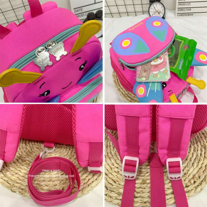 Children Schoolbag Shoulder Bag Girls Cute Cartoon Butterfly Backpack(Pink)
