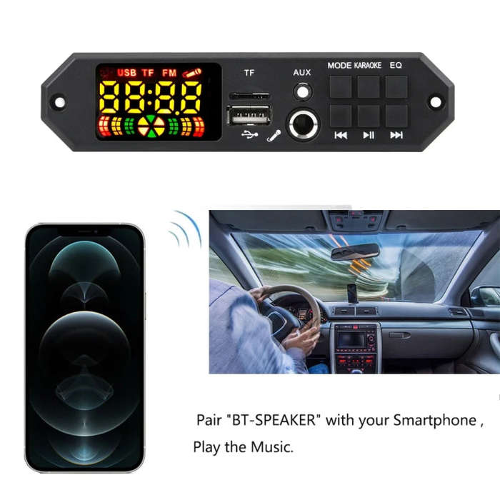 80W 12V Bluetooth MP3 Decoder Board With Power Amplifier Color Screen Call Recording, Model: Sili...