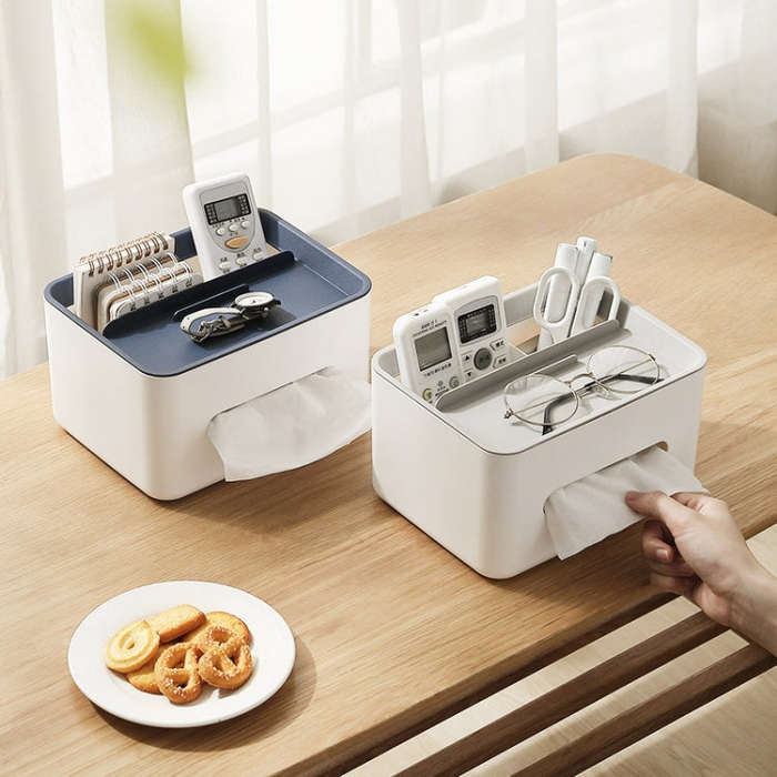 Multifunctional Tissue Box Napkin Container Organizer Box for Remote Control(Blue)