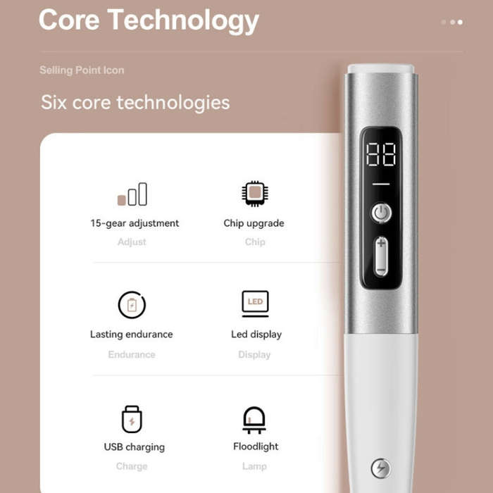 15 Gears Rechargeable Mole Spotting Pen Laser Beauty Instrument Spot Removal Magic Tool(Gold)