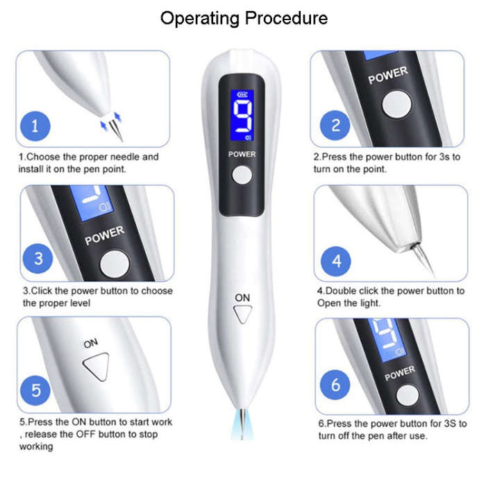 9 Gears Mole Spotting Pen LCD Home Laser Mole Spot Sweeping Beauty Instrument With Shot Light(Ros...