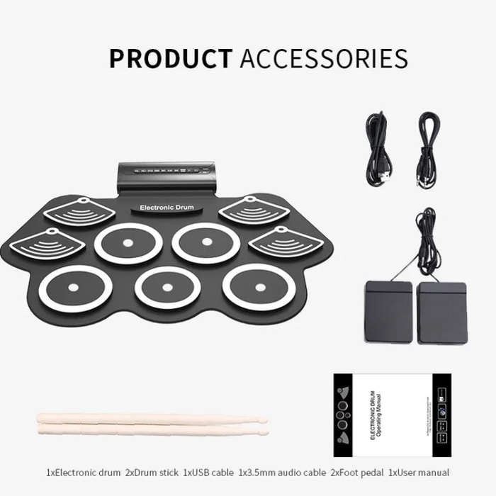 W562 Thickened 7 Drum Set Silicone Hand Rolled Drums Jazz Drums Percussion Instruments Electronic...