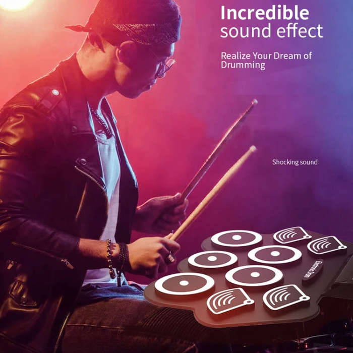 W562 Thickened 7 Drum Set Silicone Hand Rolled Drums Jazz Drums Percussion Instruments Electronic...