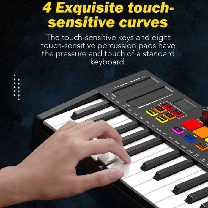 MD02 25 Key USB Keyboard And Drum Pad MIDI Controller Keyboard Piano(Black)