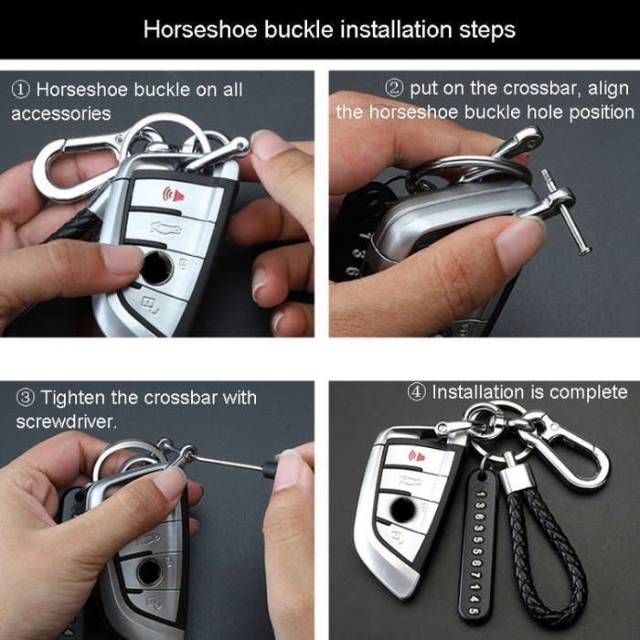 Car Key Anti Lost Woven Lanyard Pendant Keychain Cell Phone Number Plate(8 Horseshoe Buckle+Hand ...