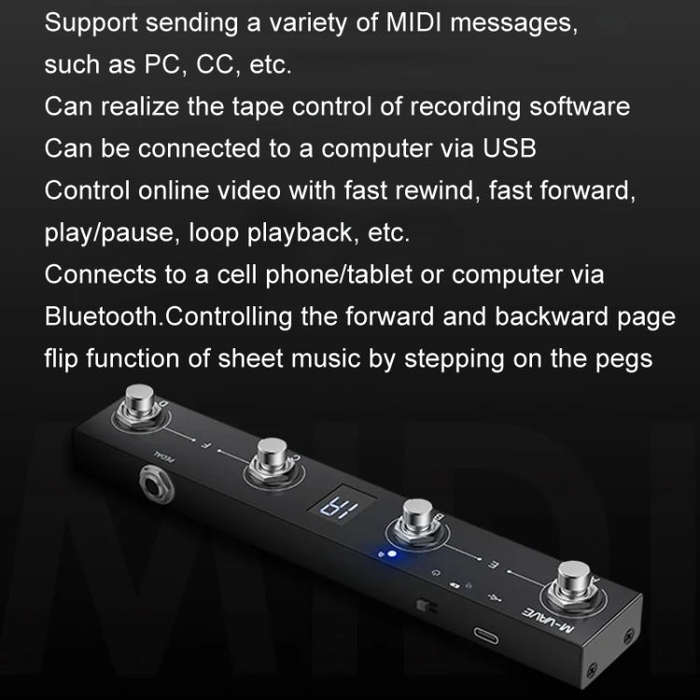 M-VAVE MIDI Bluetooth Controller MIDI Pedal Page Turner Multifunctional Musical Instrument Access...