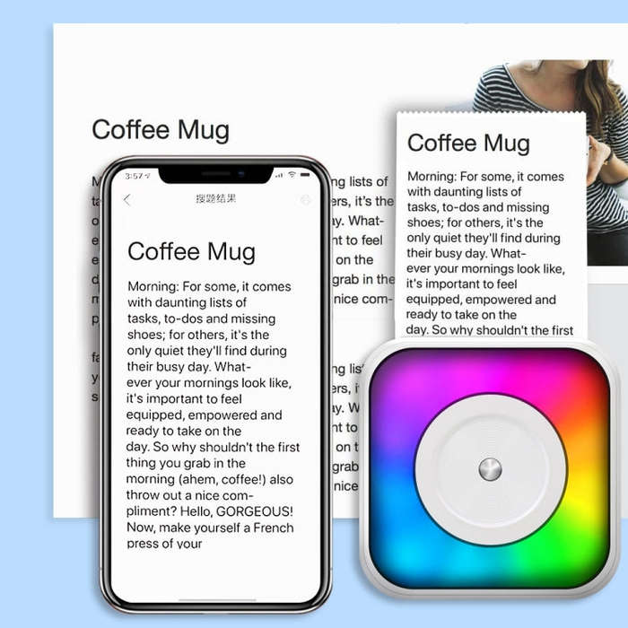 RGB Light Portable Mini Bluetooth Printer Inkless Document Label Printer with 5-Rolls Paper